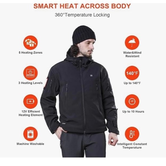 Heated Black Jacket, Men’s Medium - Picture 11 of 14
